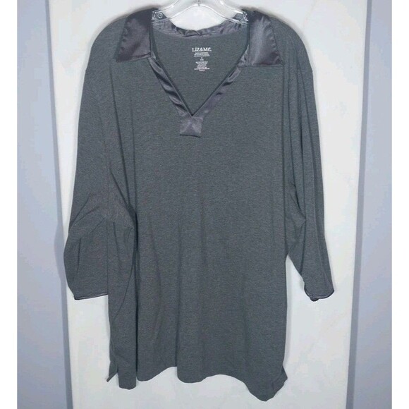 Liz & Me Women's Top Sz 3X (26/28) Heathered Gray Satin Trim Tunic Side Slits - Picture 1 of 7